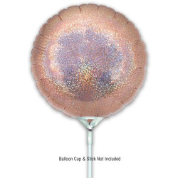9 inch Holographic Rose Gold Round Packaged x 5pcs foil balloon