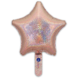 9 inch Holographic Rose Gold Star Packaged x 5pcs foil balloon