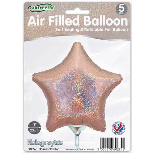 9 inch Holographic Rose Gold Star Packaged x 5pcs foil balloon 9 inch Holographic Rose Gold Star Packaged x 5pcs foil balloon