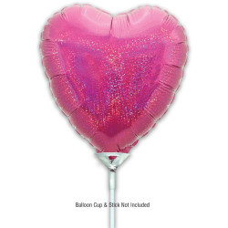 9 inch Holographic Pink Heart Packaged x 5pcs foil balloon