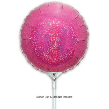9 inch Holographic Pink Round Packaged x 5pcs foil balloon