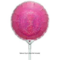 9 inch Holographic Pink Round Packaged x 5pcs foil balloon