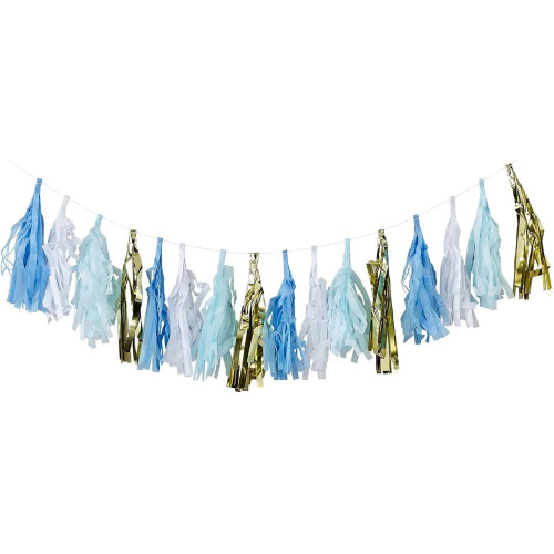 Blue, White & Gold Tassels
2m (16 tassels)
16 pre-threaded tassels on 2m string