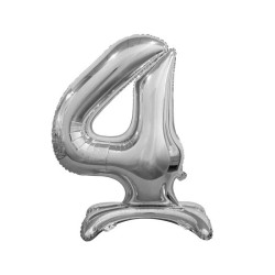 30 inch foil balloon Standing digit 4, silver, 74 cm