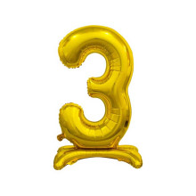 30 inch foil balloon Standing digit 3, Gold, 74 cm