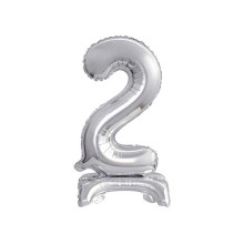 18 inch foil balloon Standing digit 2, silver, 38 cm
