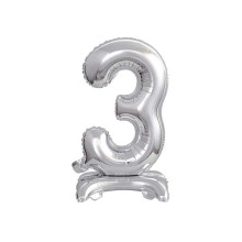 18 inch foil balloon Standing digit 3, silver, 38 cm