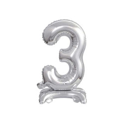 18 inch foil balloon Standing digit 3, silver, 38 cm