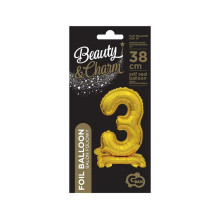 18 inch foil balloon Standing digit 3, gold, 38 cm