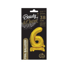18 inch foil balloon Standing digit 6, gold, 38 cm