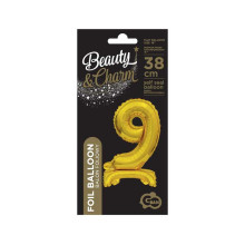 18 inch foil balloon Standing digit 9, gold, 38 cm