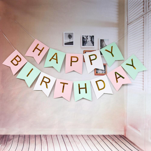 White pink Green Birthday banner 16*20cm