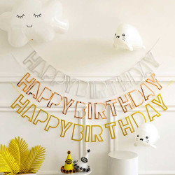 happy birthday banner empty paper letters Gold