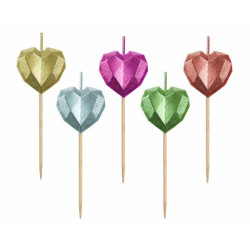 Pick candles Hearts, metallic, 5 pcs