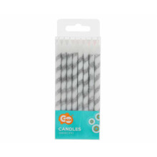Birthday candles Twister, glitter silver, 16 pcs