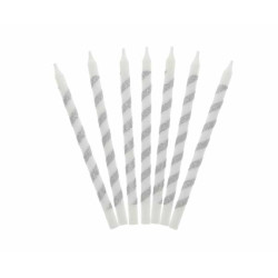 Birthday candles Twister, glitter silver, 16 pcs