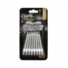 Birthday candles B&C Happy Birthday, silver, 16 pcs Birthday candles B&C Happy Birthday, silver, 16 pcs