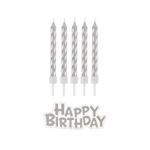 Birthday candles B&C Happy Birthday, silver, 16 pcs Birthday candles B&C Happy Birthday, silver, 16 pcs