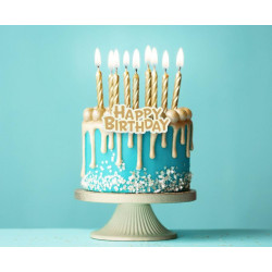 Birthday candles B&C Happy Birthday, gold, 16 pcs