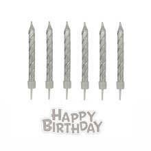 Silver Candles with Birthday topper 12 count