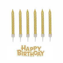 شموع ذهبي 12 شمعة مع تغريسة happy birthday