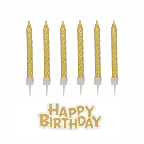 champagne gold Candles with Birthday topper 12 count champagne gold Candles with Birthday topper 12 count