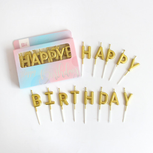 Happy Birthday Pick Candle- Metallic Gold