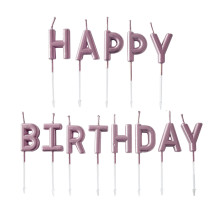Happy Birthday Pick Candle- Metallic Rose