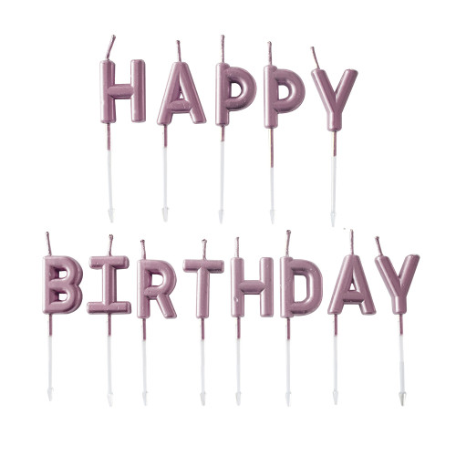 Happy Birthday Pick Candle- Metallic Rose Happy Birthday Pick Candle- Metallic Rose