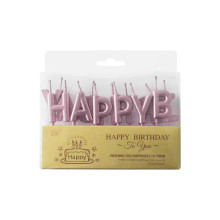 Happy Birthday Pick Candle- Metallic Rose