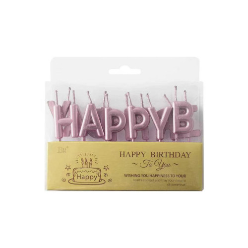 Happy Birthday Pick Candle- Metallic Rose Happy Birthday Pick Candle- Metallic Rose