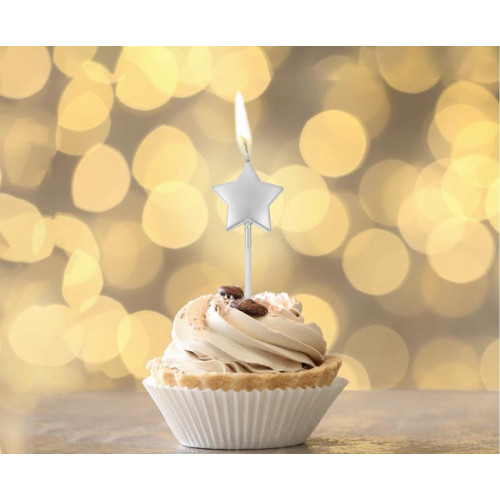 Pick candles Stars, metallic silver, 5 pcs Pick candles Stars, metallic silver, 5 pcs