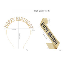 طوق حفلات عيد ميلاد ووشاح ذهبي - "HAPPY BIRTHDAY" - وشاح ذهبي وكتابة سوداء