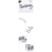 طوق رأس ووشاح فضي - عيد ميلاد سعيد - وشاح ذهفضيبي وكتابة سوداء