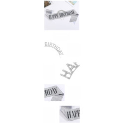 silver Party Headband and Sash "HAPPY BIRTHDAY" silver Sash and black text