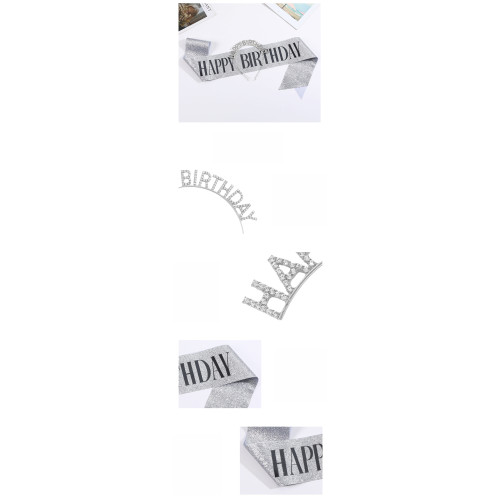 طوق رأس ووشاح فضي - عيد ميلاد سعيد - وشاح ذهفضيبي وكتابة سوداء