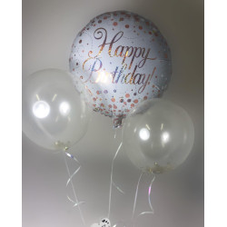 18 inch Sparkling Fizz Birthday White & Rose Gold Holographic balloon