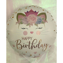 18 inch Floral Kitten Birthday Holographic balloon